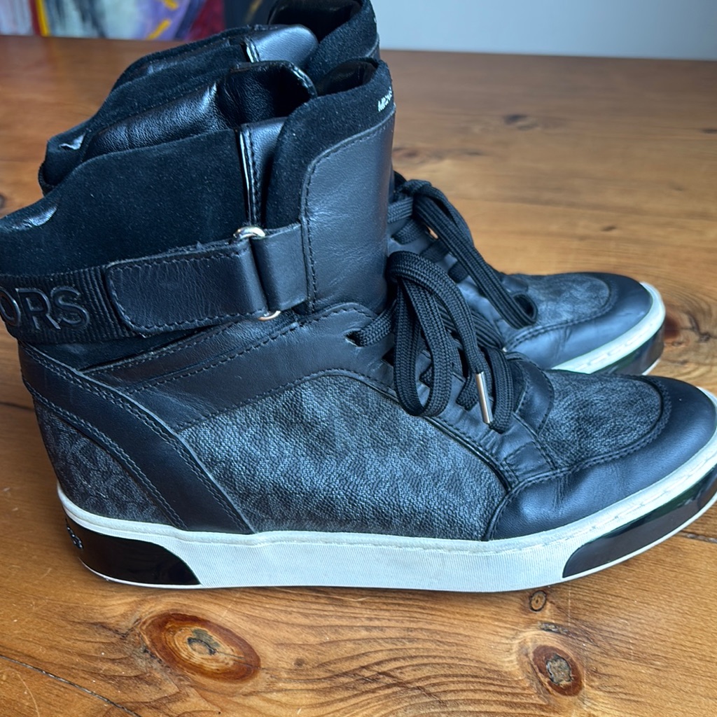 Michael Kors Black And Gray High-Top Sneakers Wedge Size 8